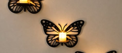 Butterfly Wooden Wall Tealight Candle Holder Set of 3