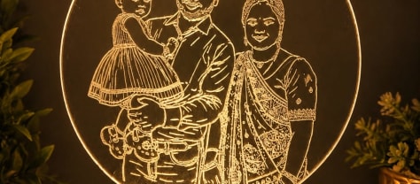 Custom Family Photo Engraved Round Acrylic LED Lamp