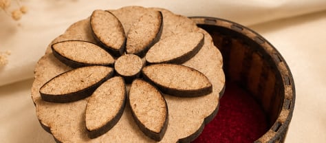 Flower Lid Round Wooden Trinket Box