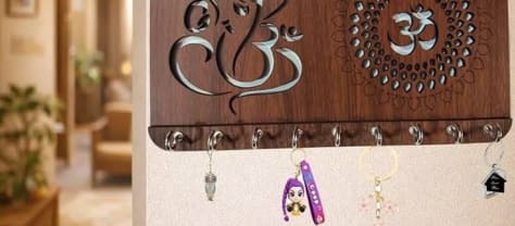 Ganesha Om Wooden Key Holder with Hooks