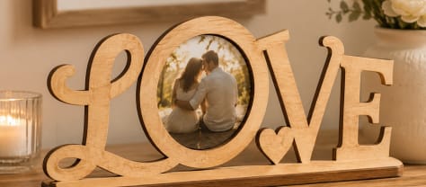 Love Lettering Wooden Tabletop Photo Plaque