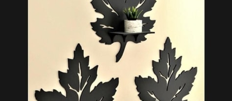 Maple Leaf Wooden Wall Shelf with Planter Set of 3
