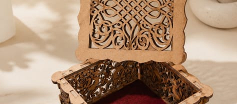 Ornate Carved Wooden Trinket Box - Open