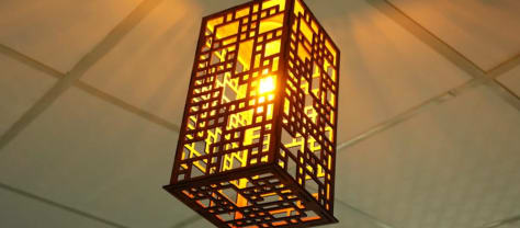 Square Lattice Wooden Pendant Lamp