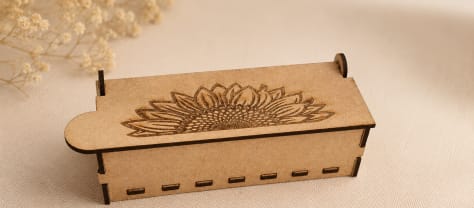 Sunflower Engraved Wooden Sliding Box