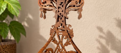 Ornate Laser-Cut Wooden Vase Stand
