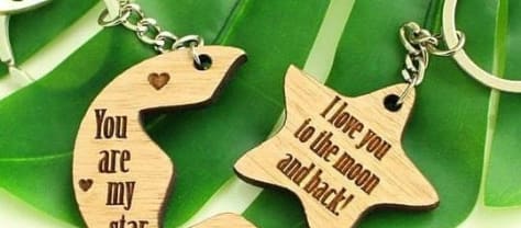 Moon & Star Wooden Couple Keychain