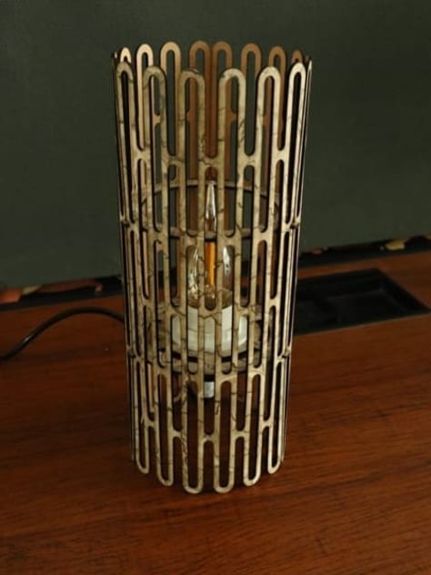 Cylindrical Arch Pattern Wooden Table Lamp