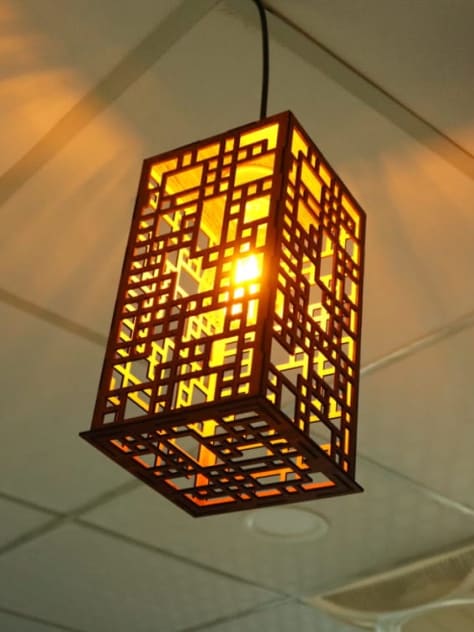 Square Lattice Wooden Pendant Lamp
