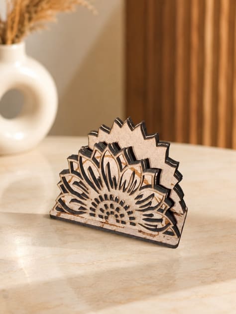 Sunflower Engraved Wooden Napkin Holder