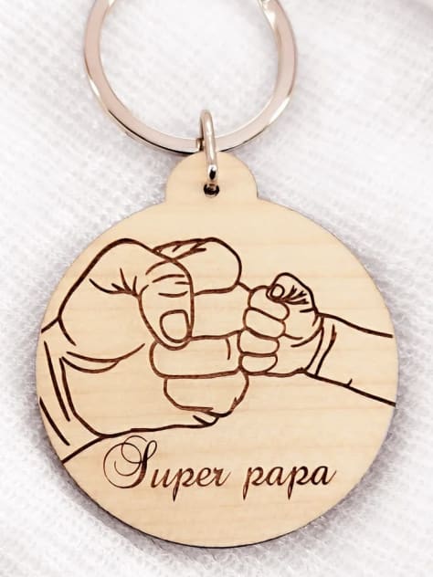 Super Papa Fist Bump Wooden Keychain