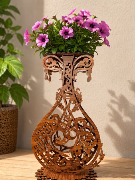 Ornate Laser-Cut Wooden Vase Stand