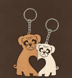 Puppy Couple Wooden Keychain