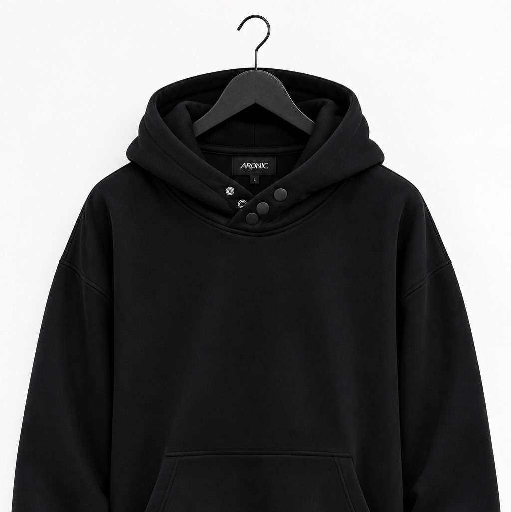 Black Drop Shoulder Hoodie  3