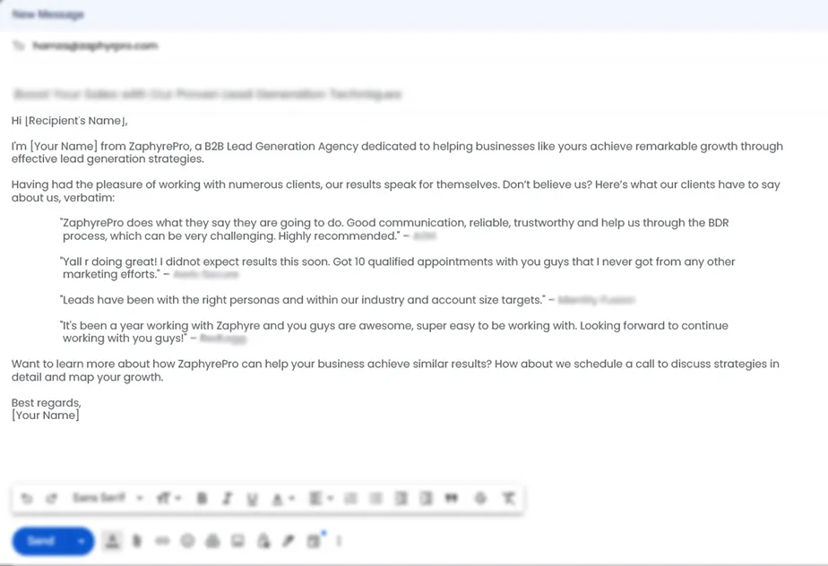 B2B Cold Email Example with Testimonials