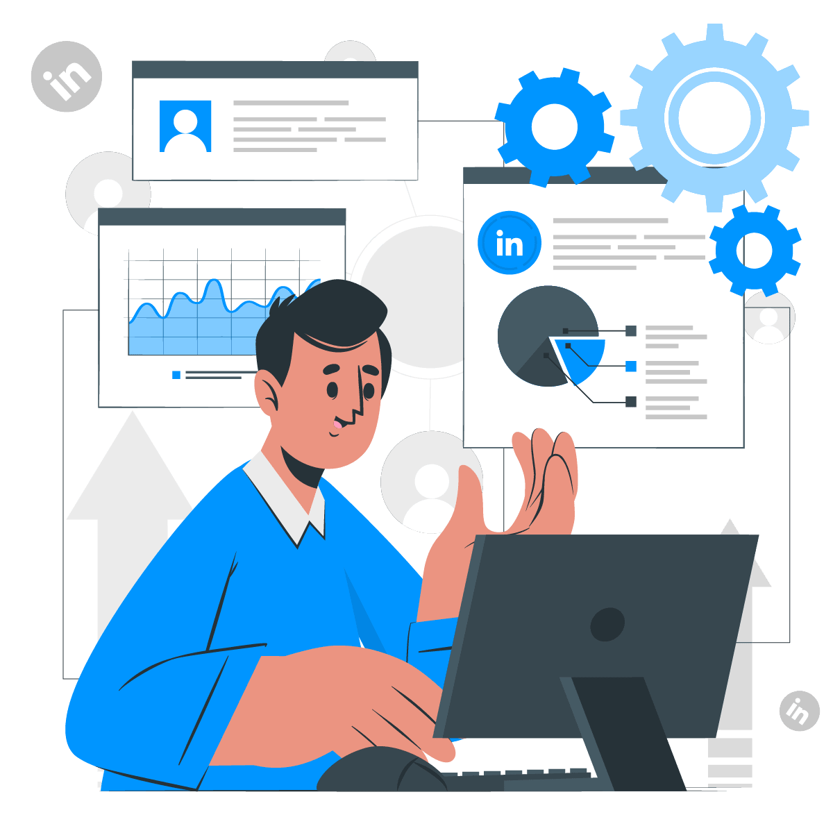 A remote LinkedIn outreach manager working at a desk, emphasizing how they add structure and consistency to the sales process.