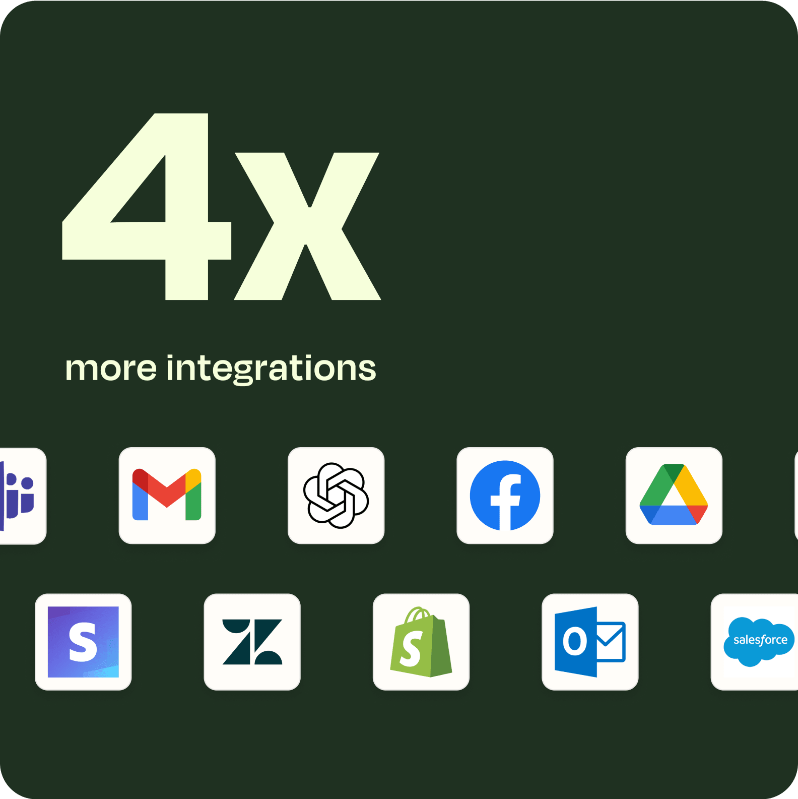 4x more integrations showing variety of app icons