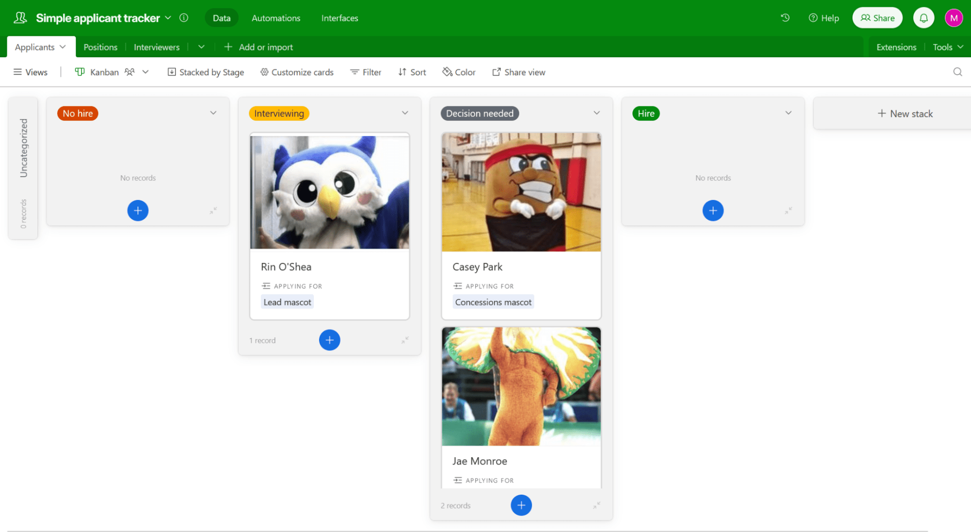 A gallery view in Airtable