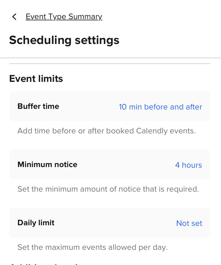 Calendly's scheduling settings