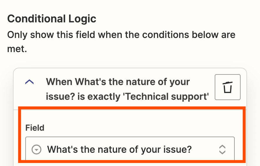 Screenshot of new logic field added to form