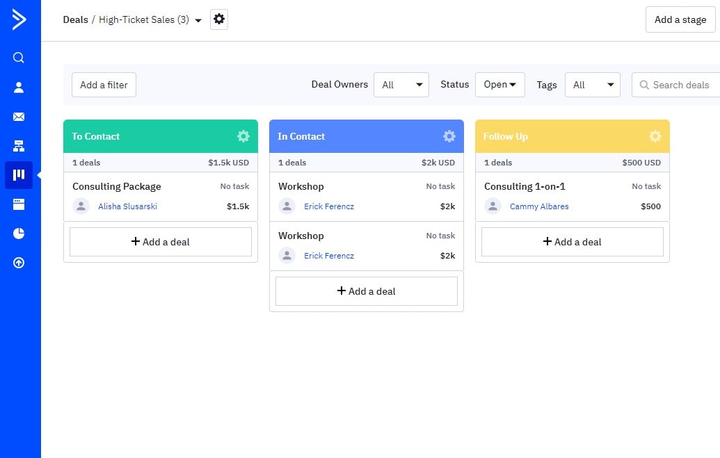 The sales pipeline in ActiveCampaign's CRM