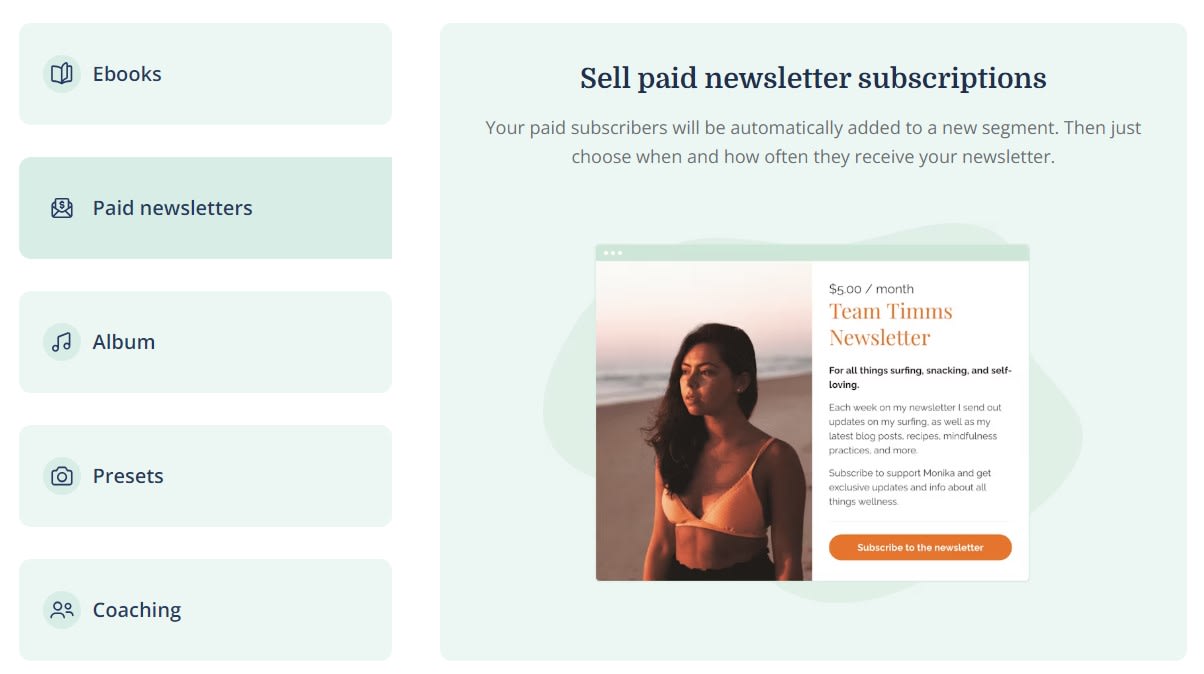 The paid newsletter feature in ConvertKit