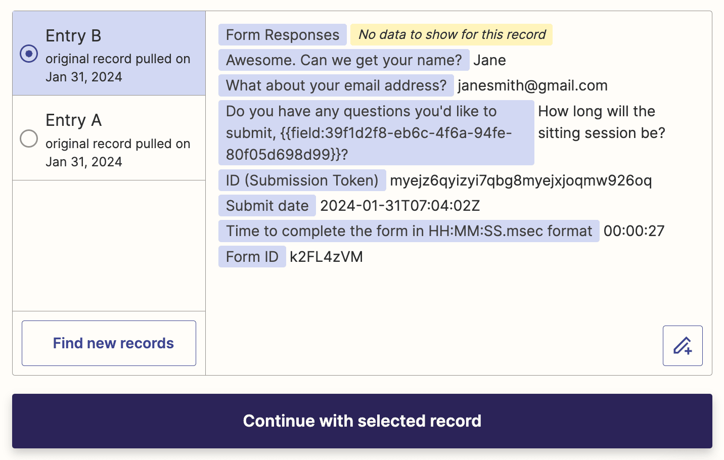 A set of Typeform results sample data.