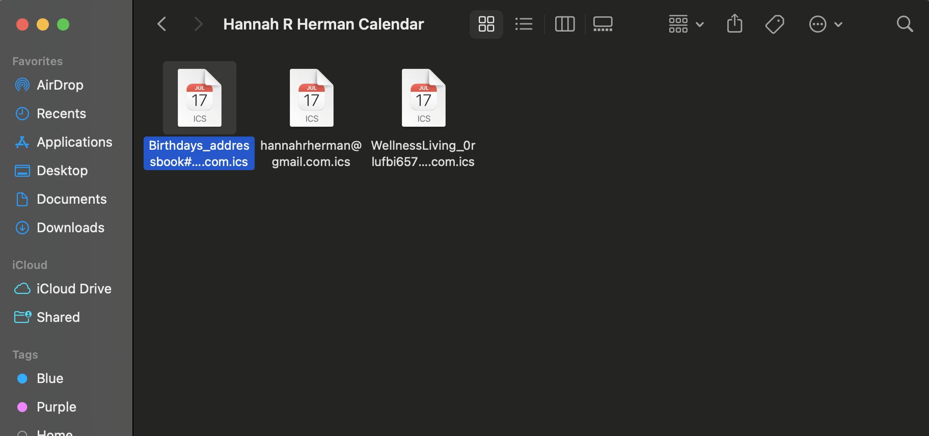 A folder with calendar files.