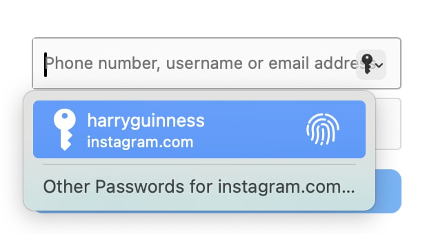 Showing easy login using iCloud Keychain