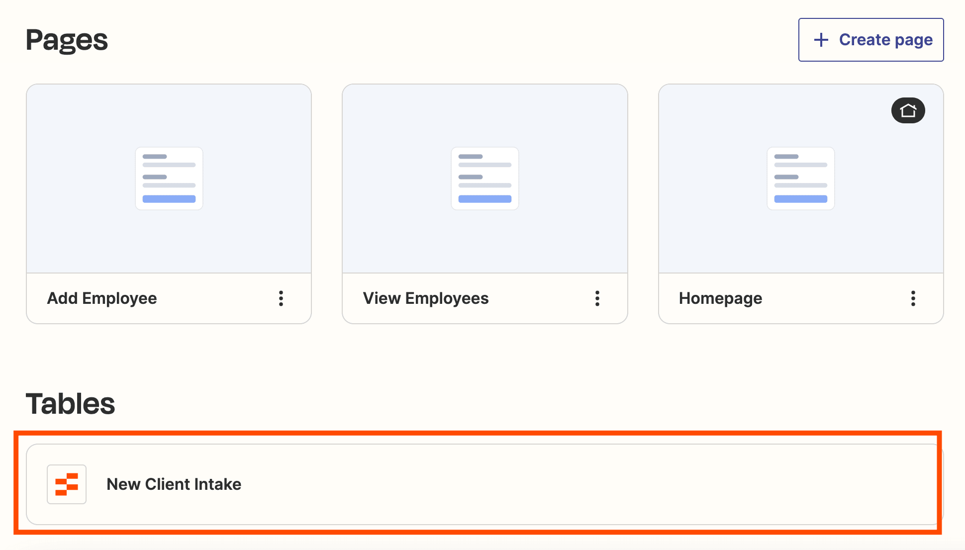 Screenshot of the table link within Interfaces