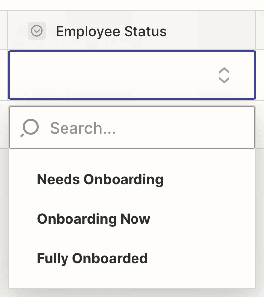 Screenshot of dropdown status field