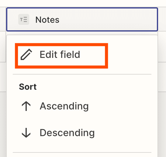 Screenshot of edit field