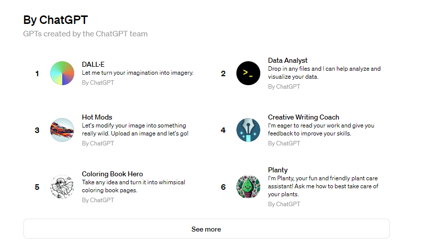 The GPTs created by the ChatGPT team