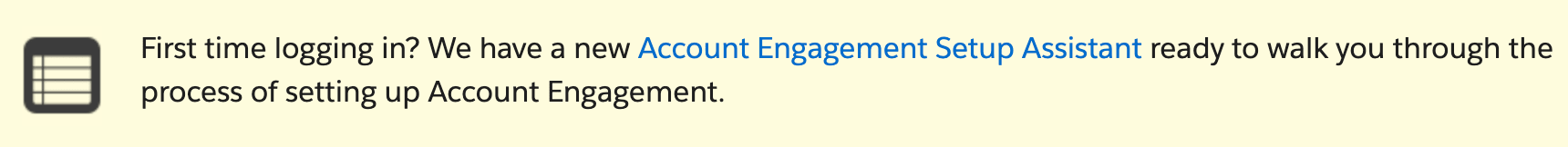 The note to use the Account Engagement Setup Assistant in Pardot