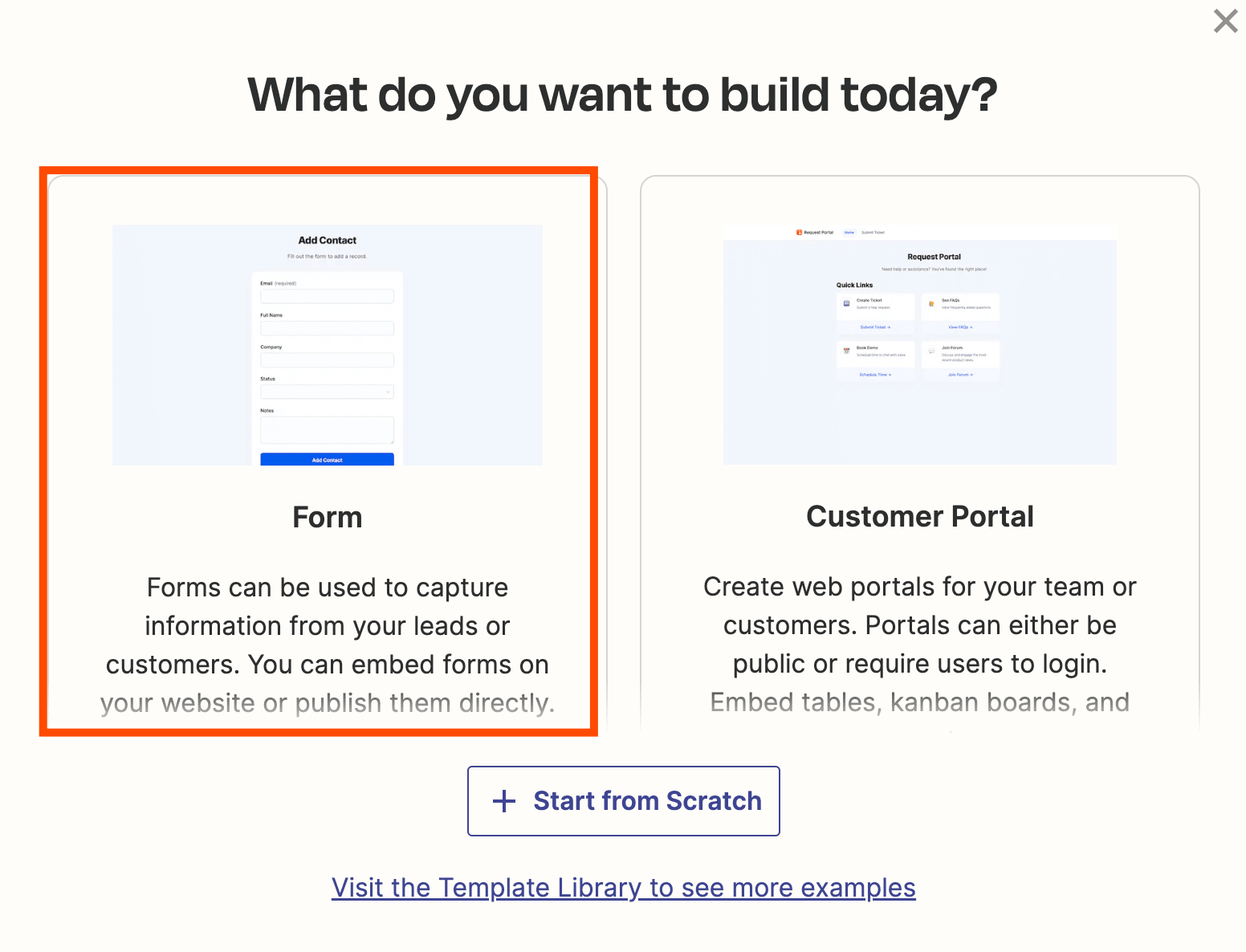 Screenshot of form options in Interfaces