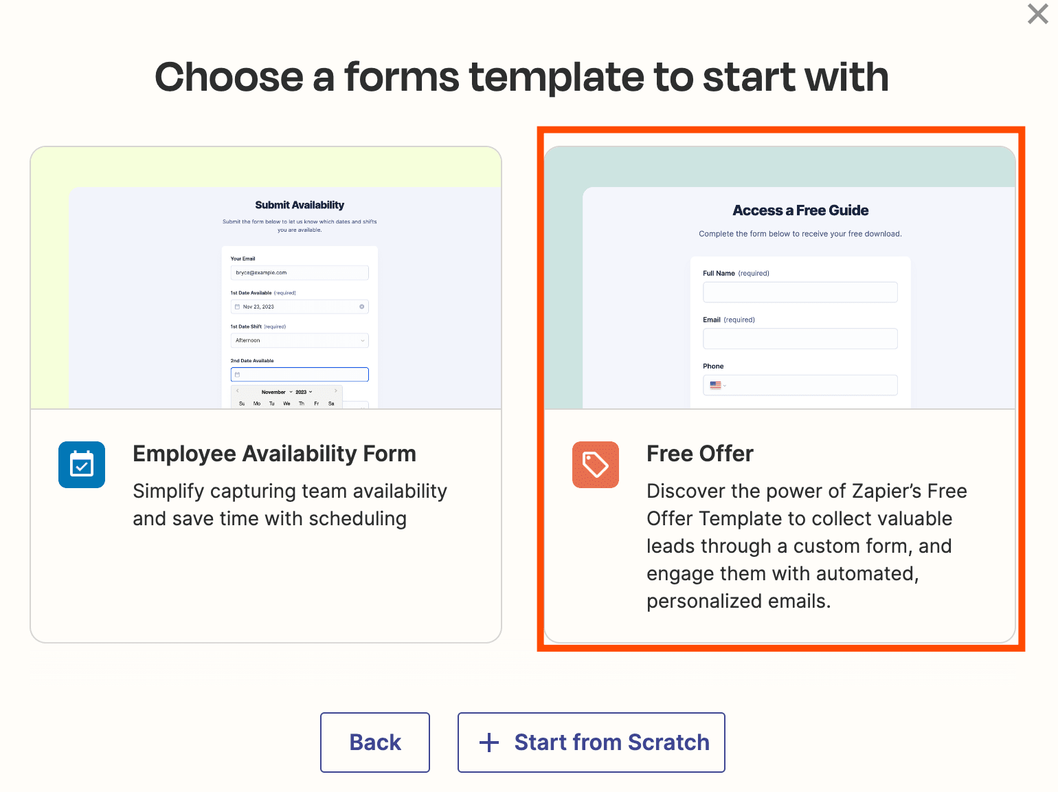 Screenshot of Free Offer template in Interfaces