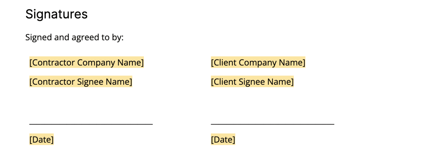 Statement of work template signatures