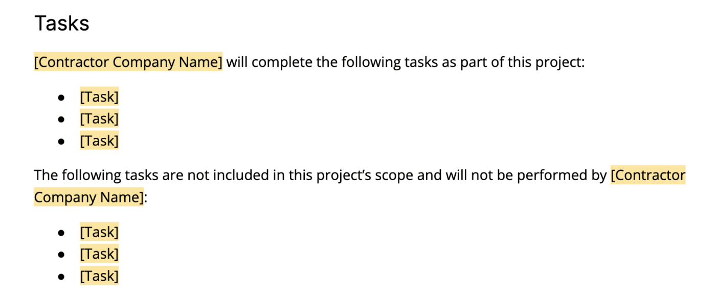 Statement of work template tasks