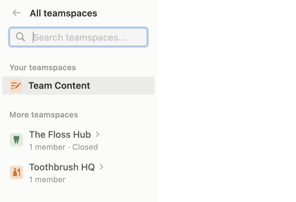 List of teamspaces in the Notion sidebar. 