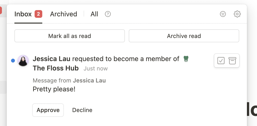 Notion inbox with a request for someone to join a teamspace. 