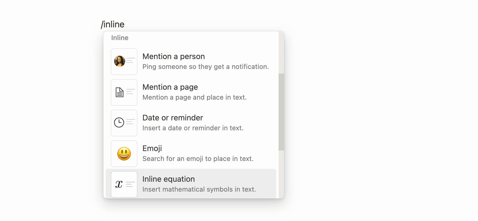 Demo of how to insert a mathematical equation using an inline block in Notion. 