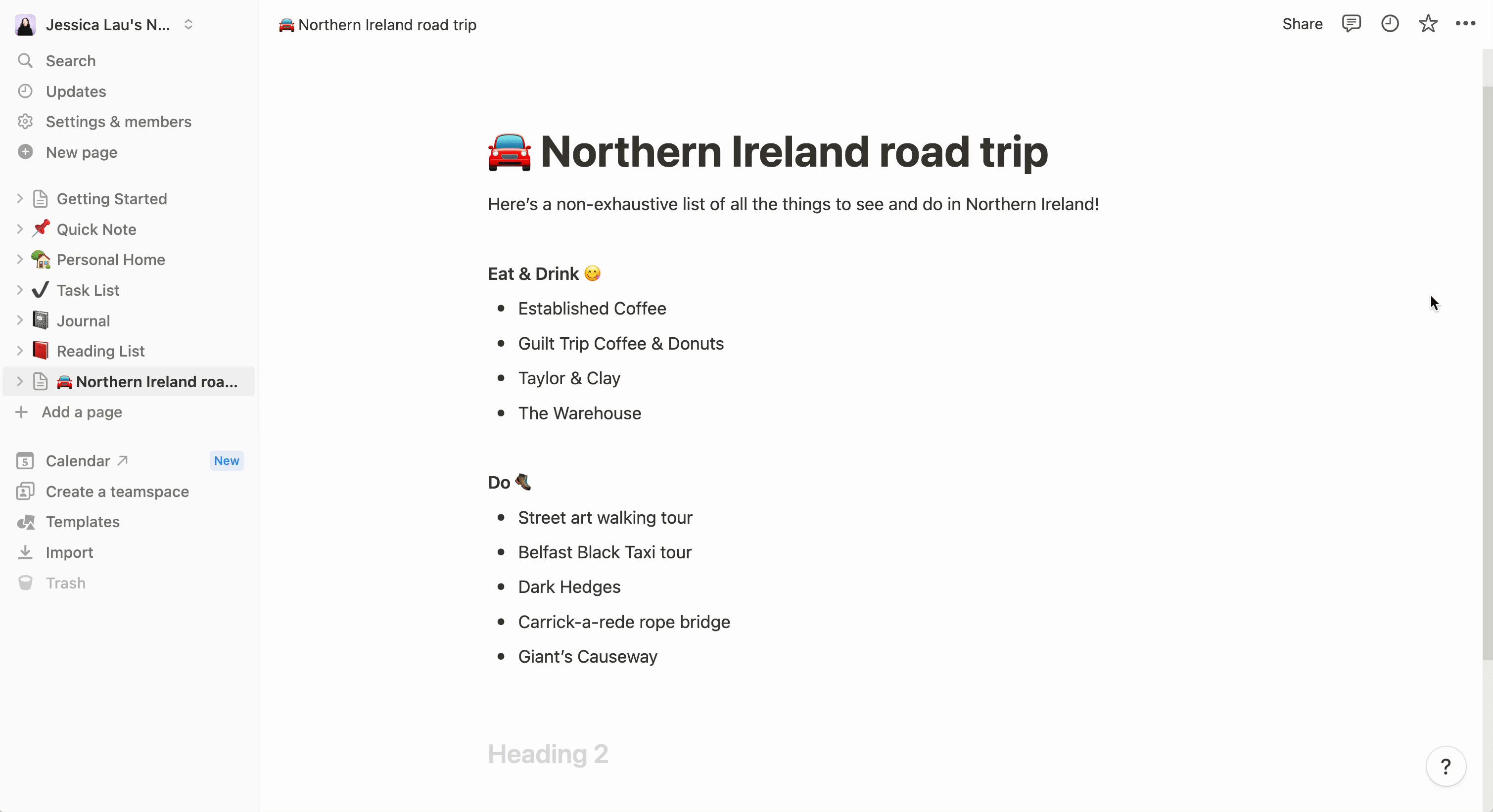 Demo of how to format a heading in Notion using the turn into slash command.