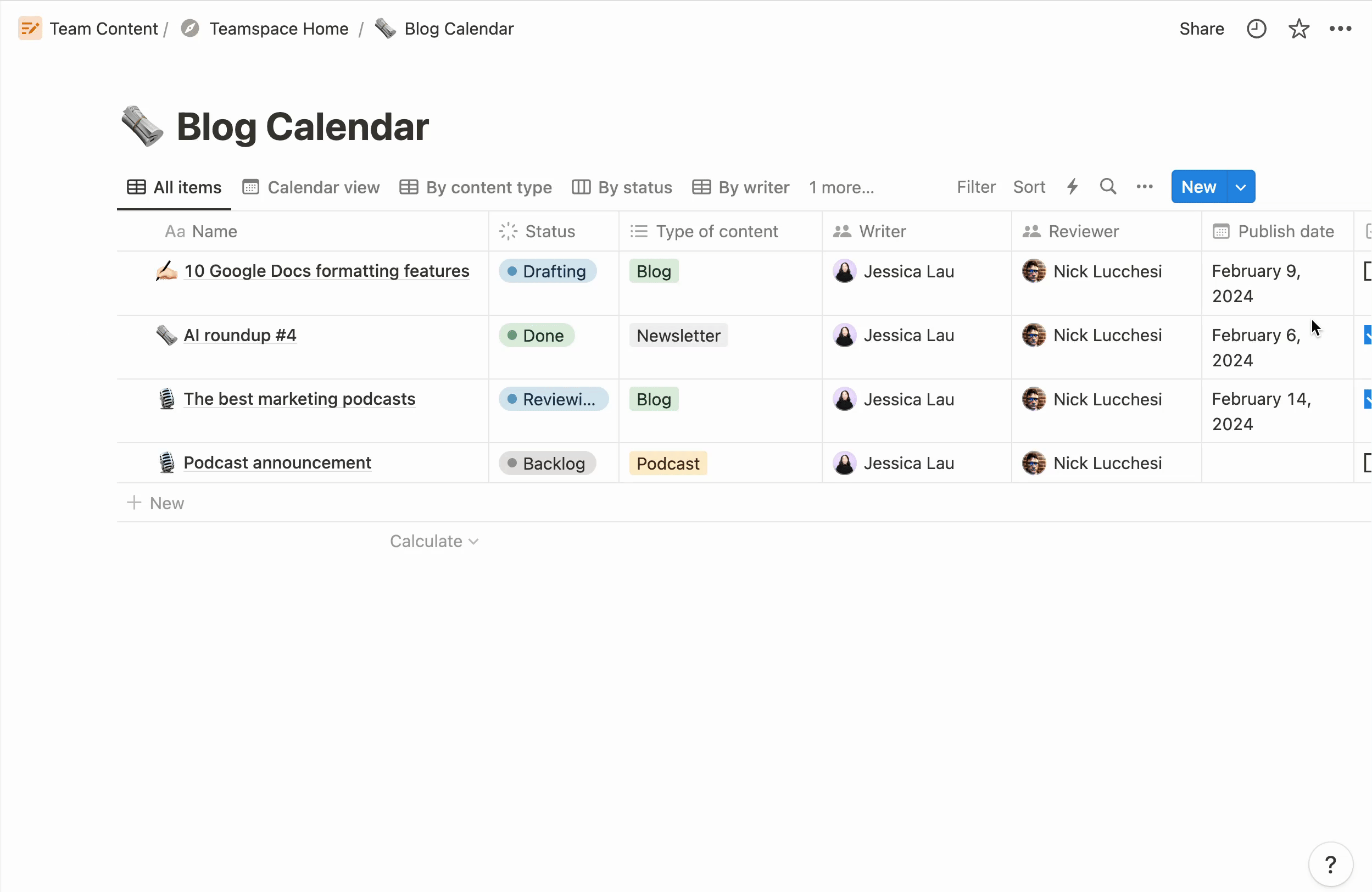 Demo of different database views in Notion. 