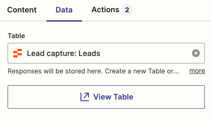 Screenshot of leads table in Interfaces