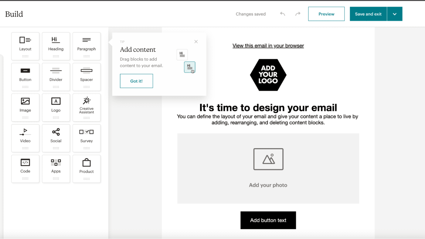 Email builder in Mailchimp