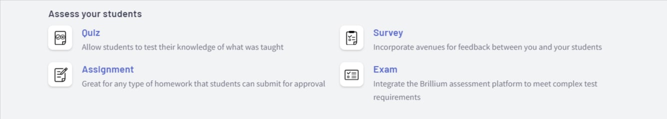 Thinkific's four assessment options