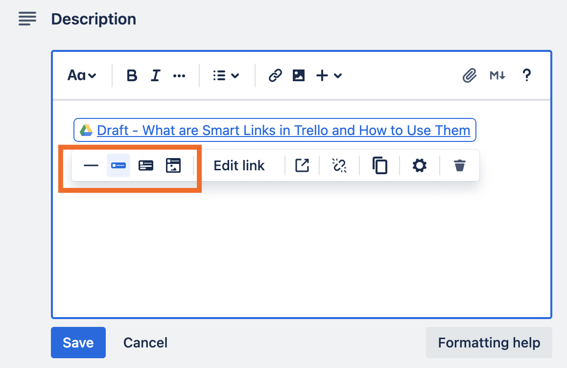 All the Smart Links options in Trello