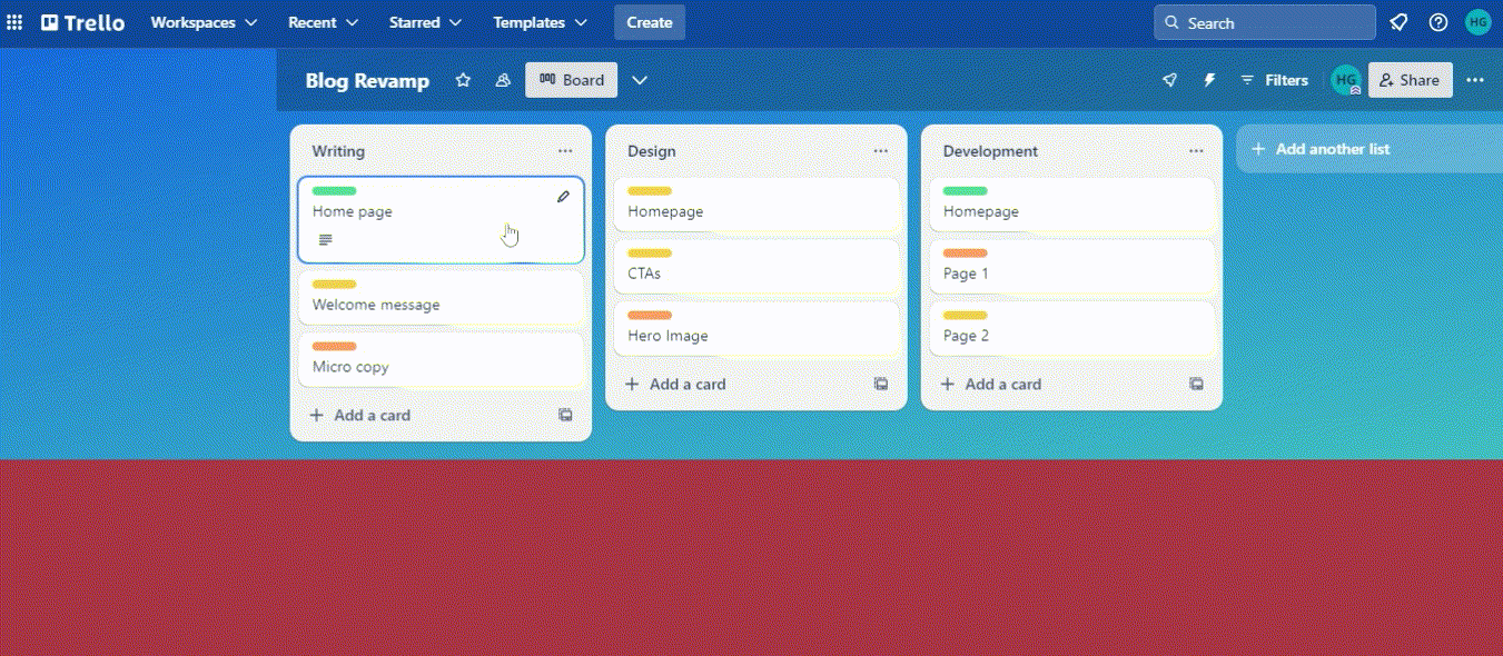 A GIF showing collaboration in Trello with Smart Links