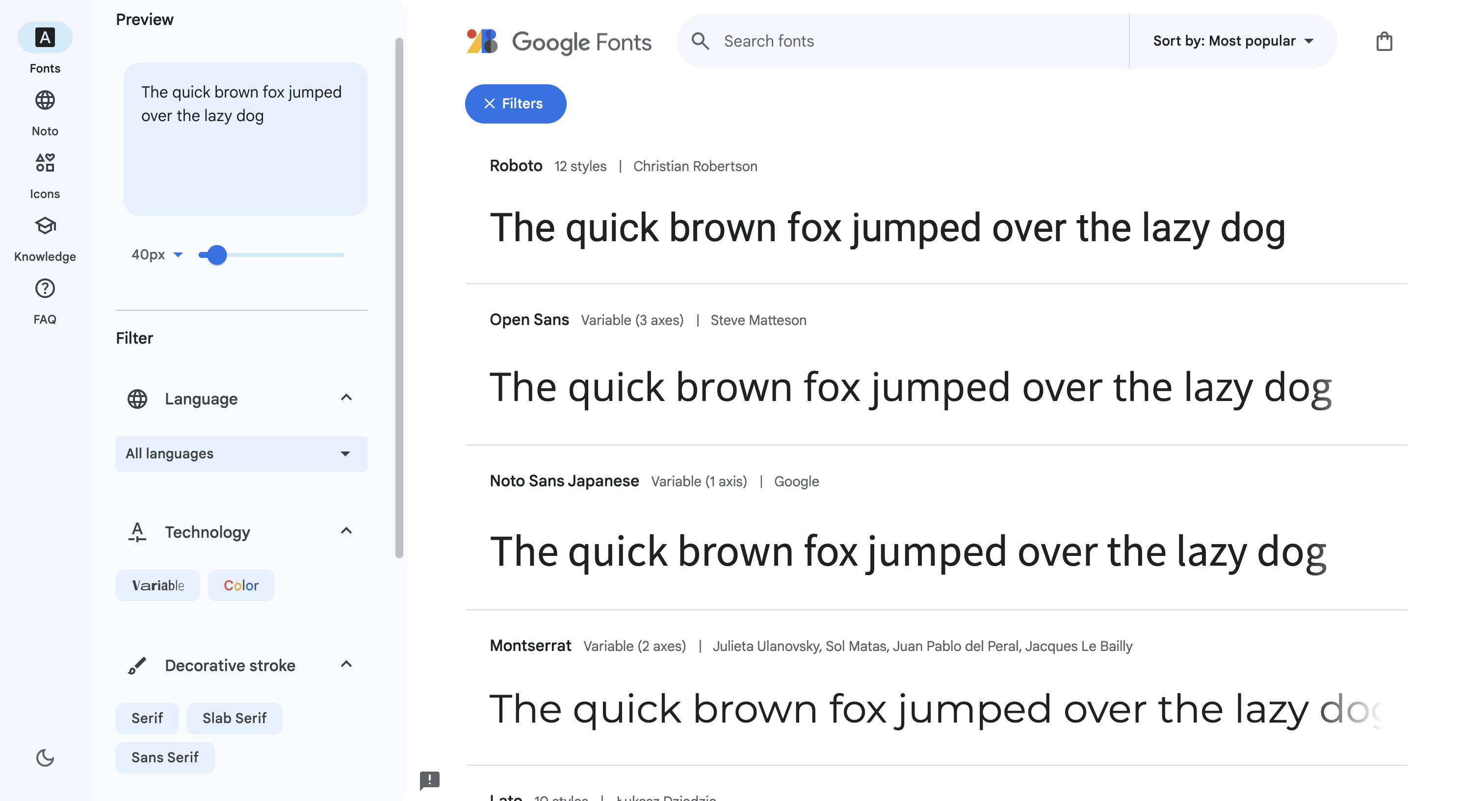 Google Docs' library of fonts. 