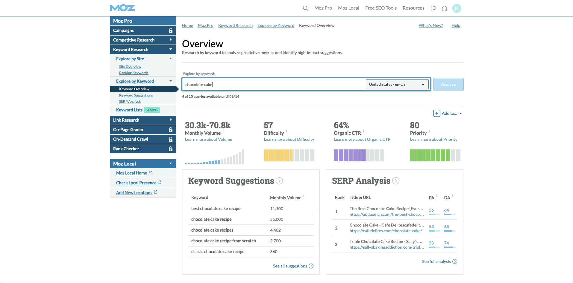 Moz Keyword Explorer, our pick for the best free keyword research tool. 